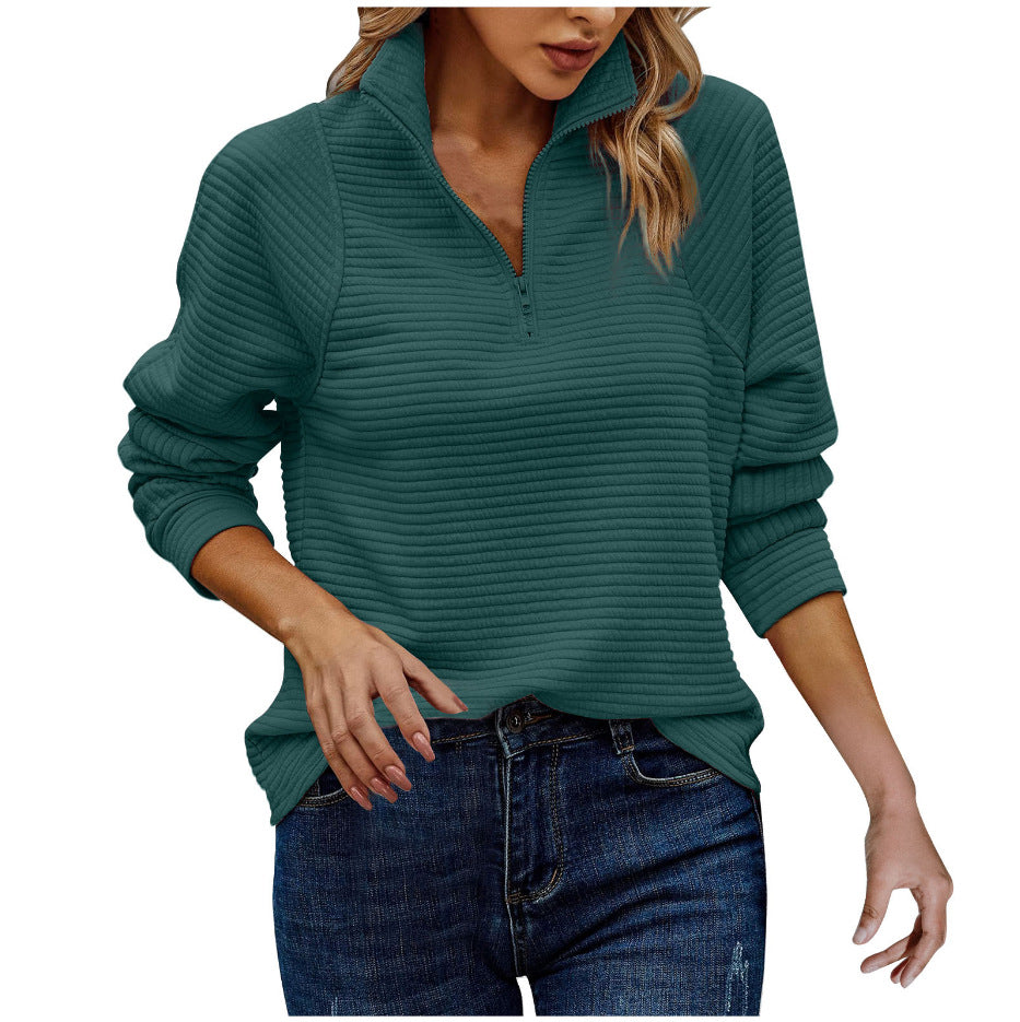 Textured Pullover Sweater with Half Zip