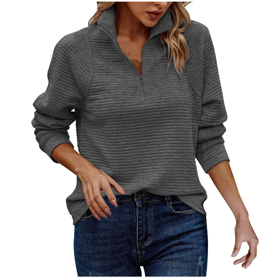 Textured Pullover Sweater with Half Zip