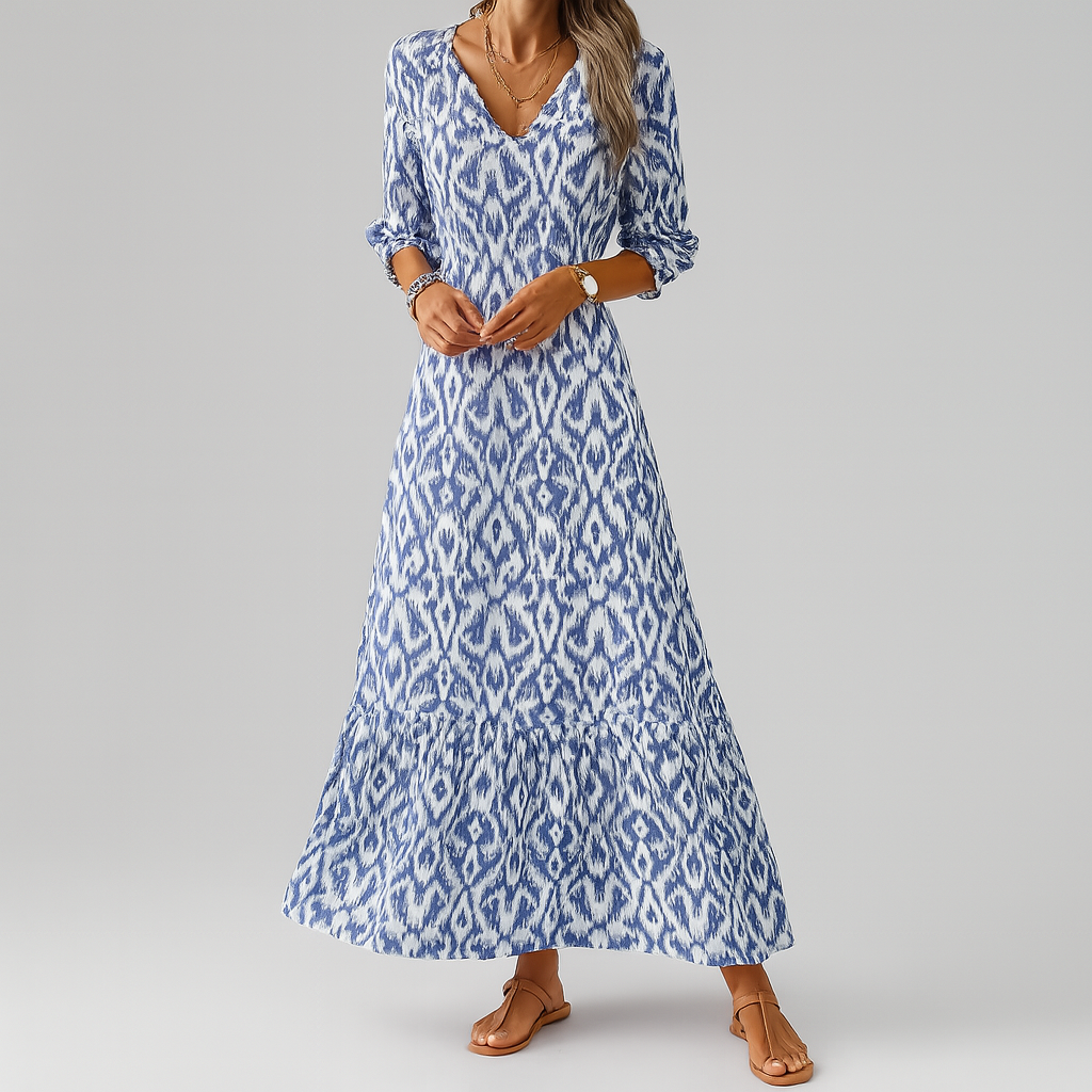 Women's Boho Tiered Ikat Maxi Dress