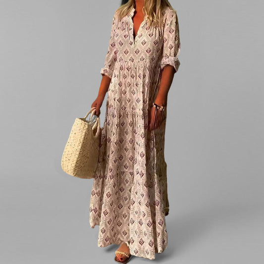Women's Tiered Maxi Dress with V-Neck