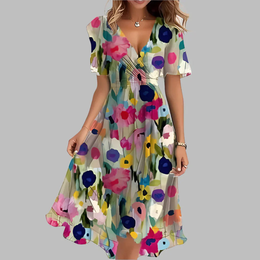 Women's Floral Ruched Midi Dress