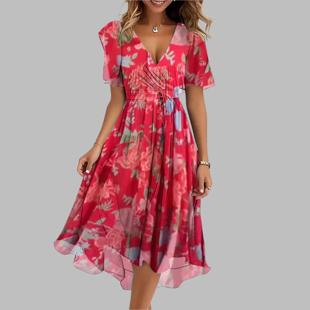Women's Floral Ruched Midi Dress