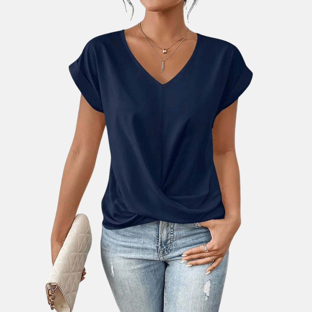 Women's Relaxed V-Neck Twisted Hem Top