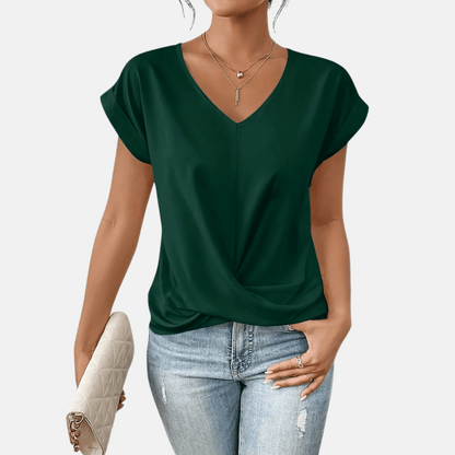Women's Relaxed V-Neck Twisted Hem Top