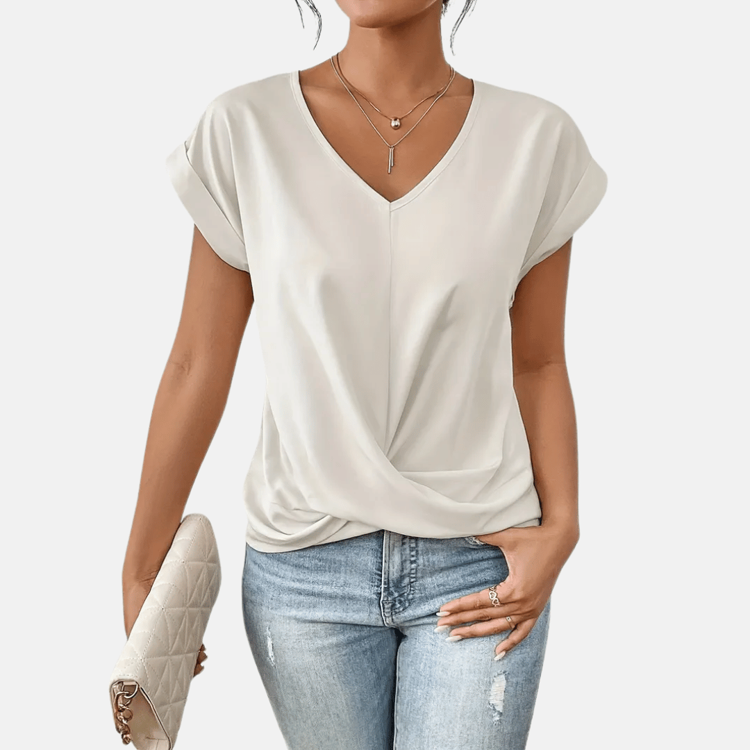 Women's Relaxed V-Neck Twisted Hem Top