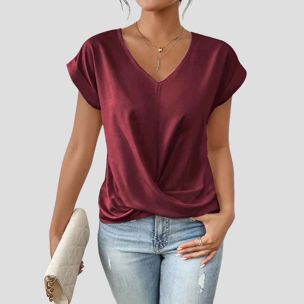 Women's Relaxed V-Neck Twisted Hem Top