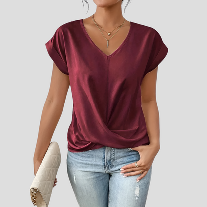 Women's Relaxed V-Neck Twisted Hem Top