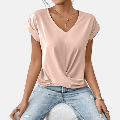 Women's Relaxed V-Neck Twisted Hem Top