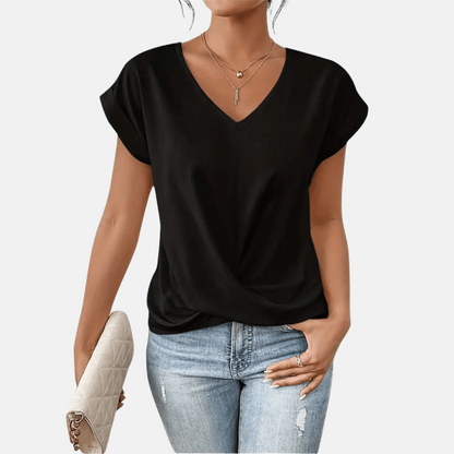 Women's Relaxed V-Neck Twisted Hem Top