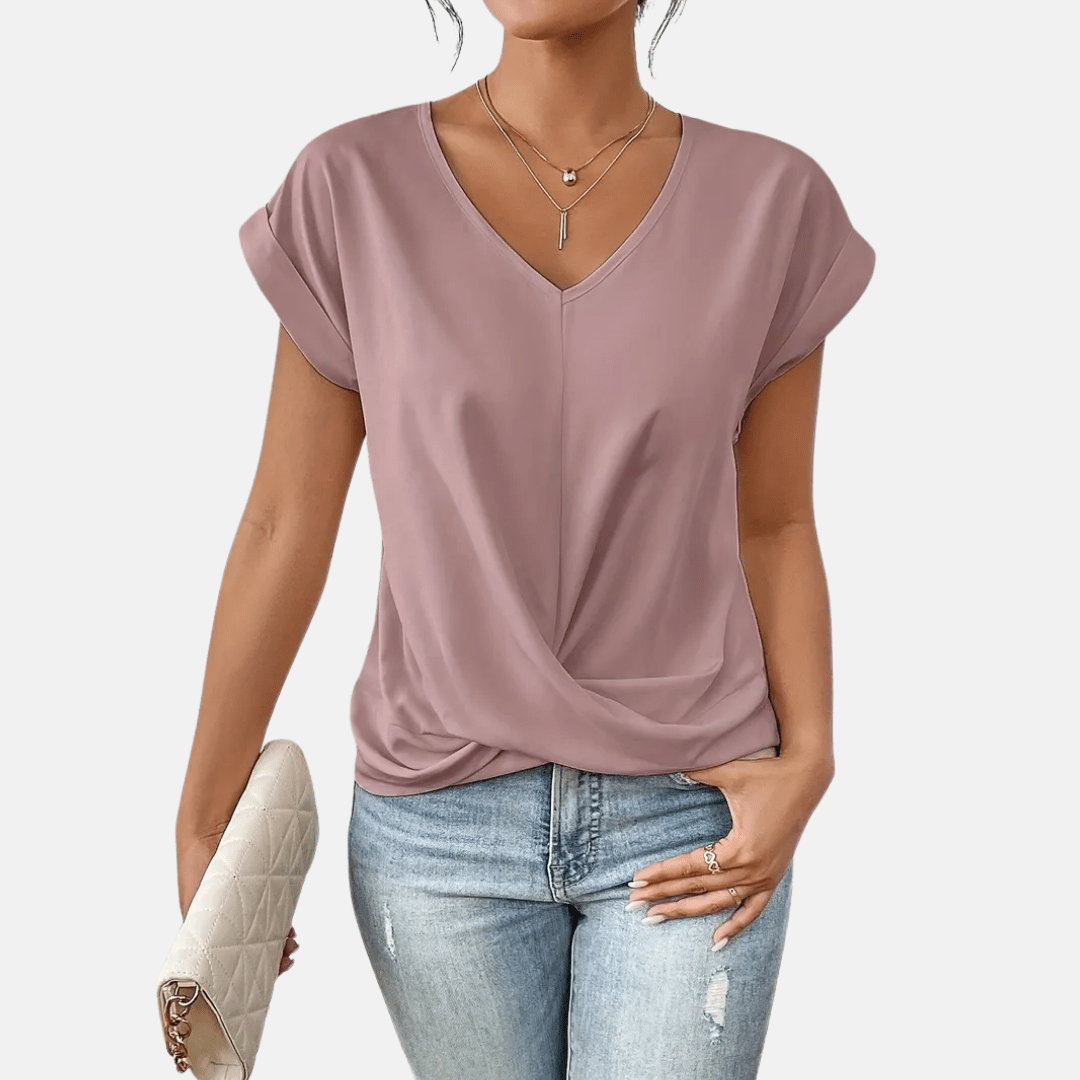 Women's Relaxed V-Neck Twisted Hem Top