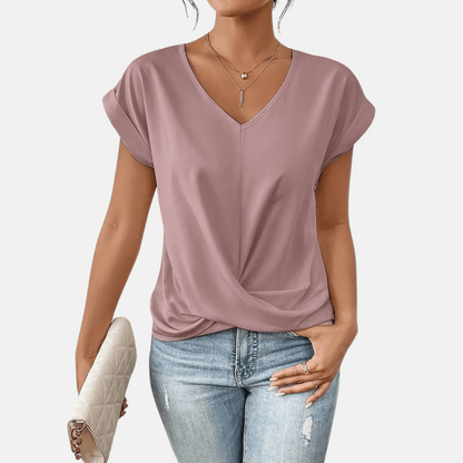 Women's Relaxed V-Neck Twisted Hem Top