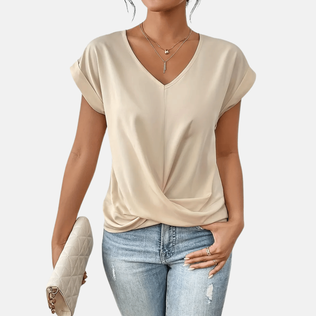 Women's Relaxed V-Neck Twisted Hem Top