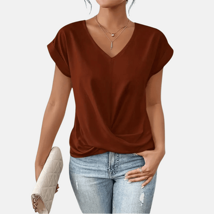 Women's Relaxed V-Neck Twisted Hem Top