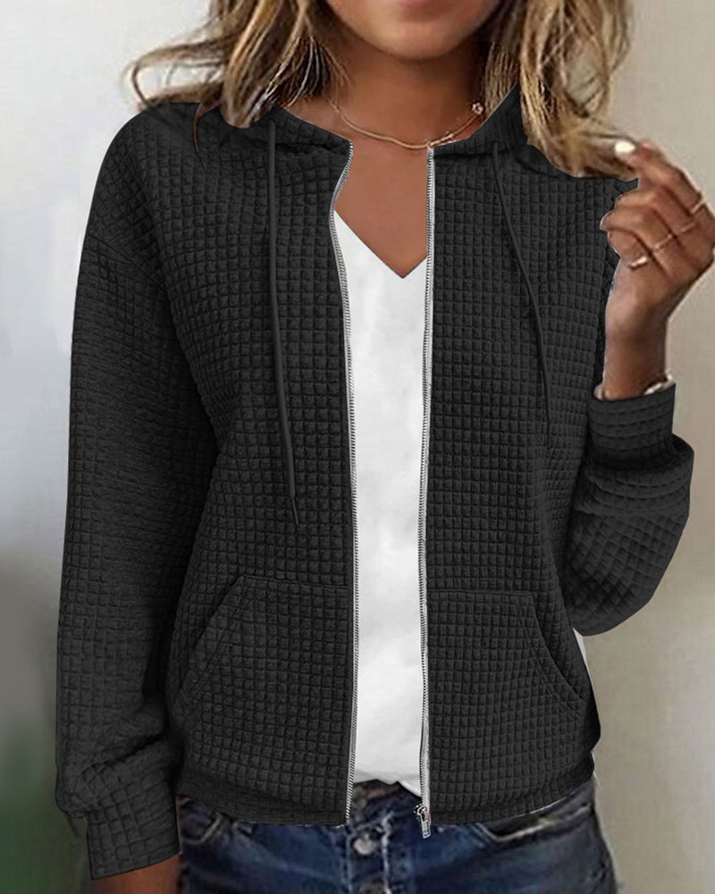 Waffle Knit Zip Hoodie for Women