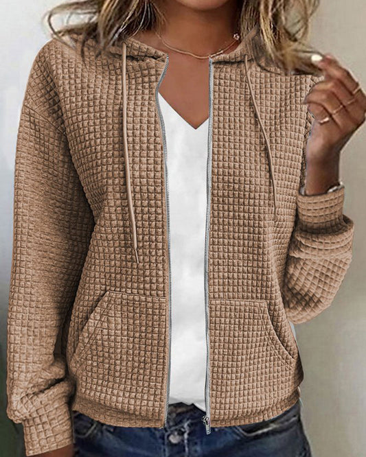 Waffle Knit Zip Hoodie for Women