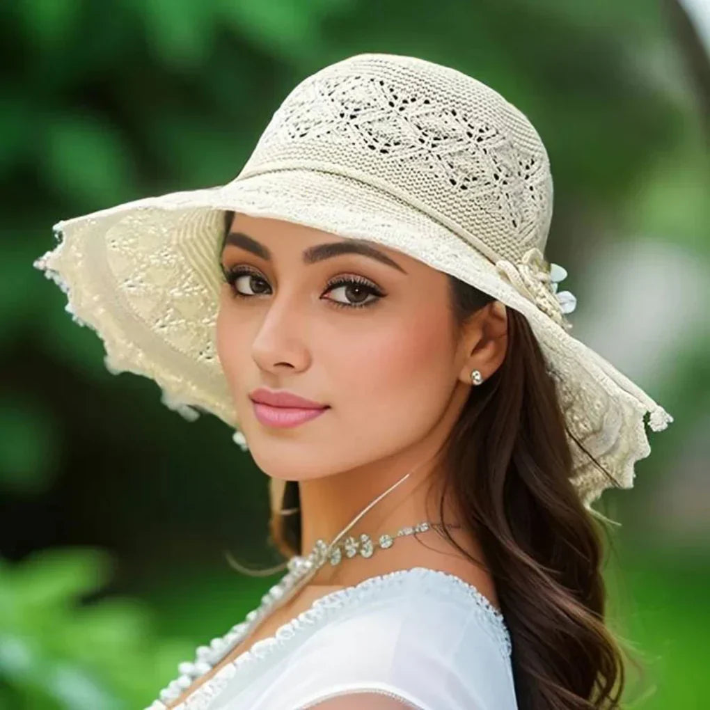 Davy | Women's Wide Brim Sun Hat with Crochet Detail