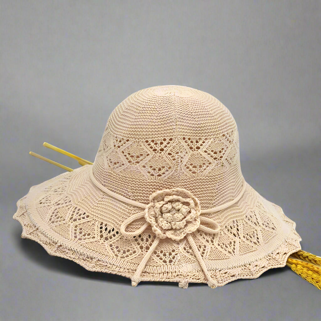 Davy | Women's Wide Brim Sun Hat with Crochet Detail