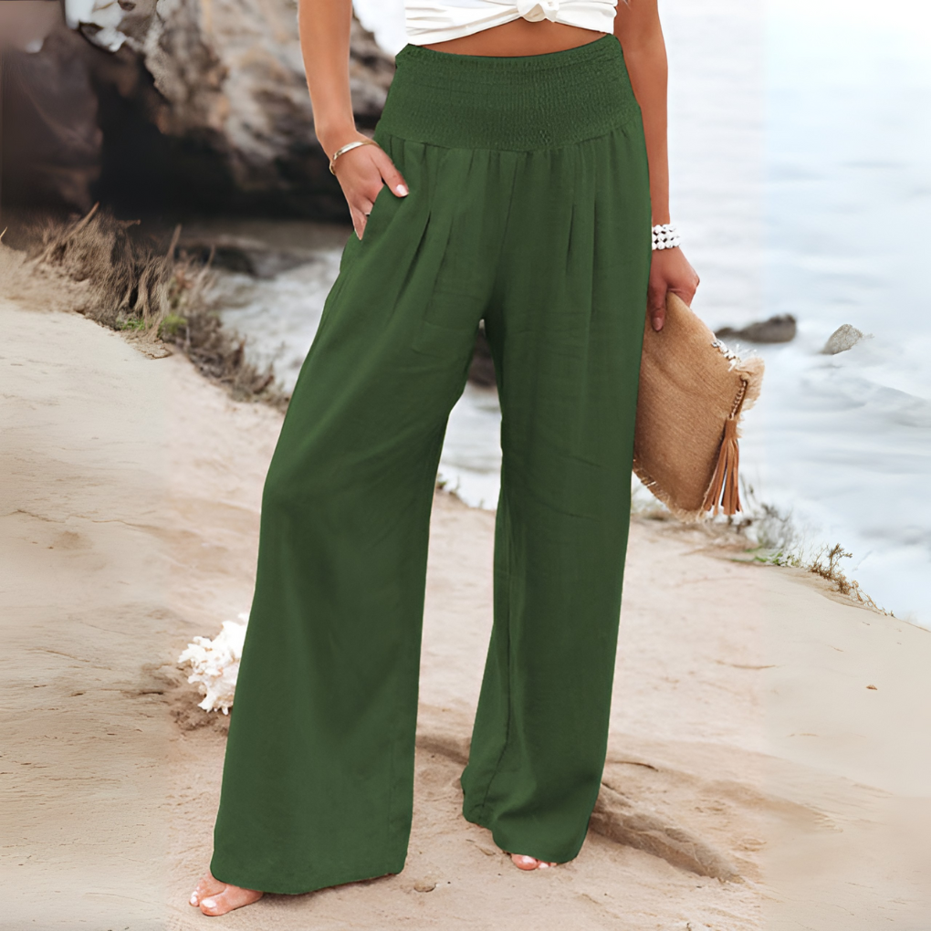 Women's Smocked Waist Relaxed Fit Palazzo Pants
