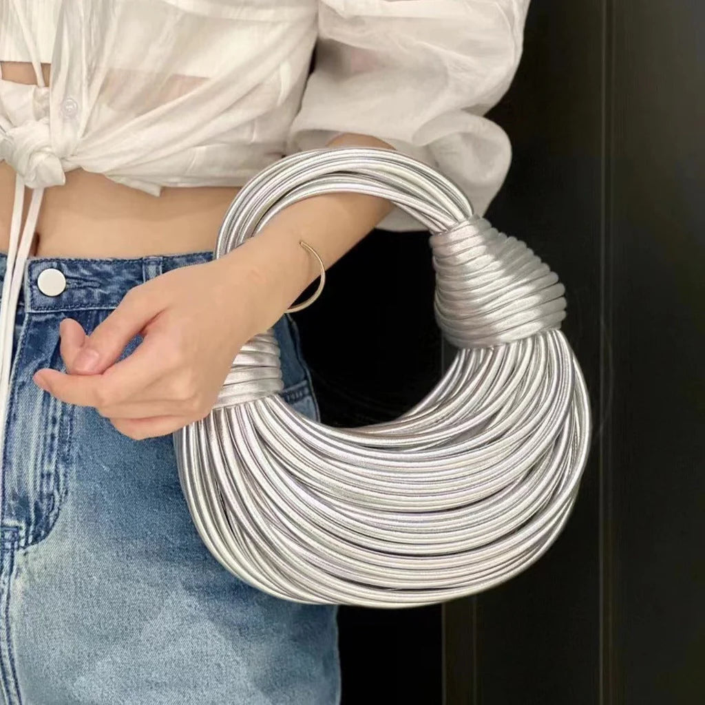 Davy | Women's Woven Round Handbag with Twisted Knot Detail