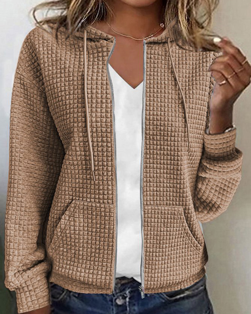 Women's Waffle Knit Zipper Hoodie