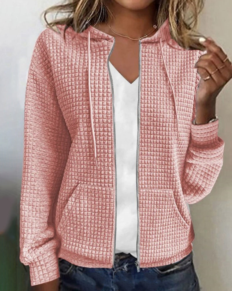 Women's Waffle Knit Zipper Hoodie