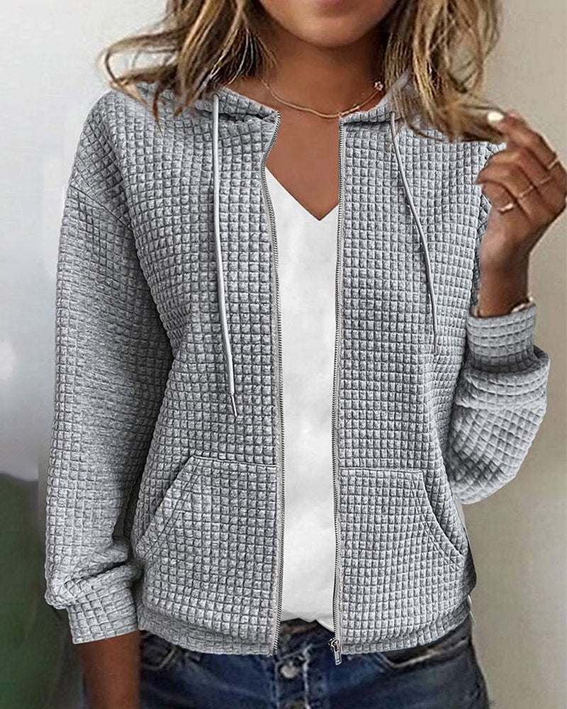 Women's Waffle Knit Zipper Hoodie