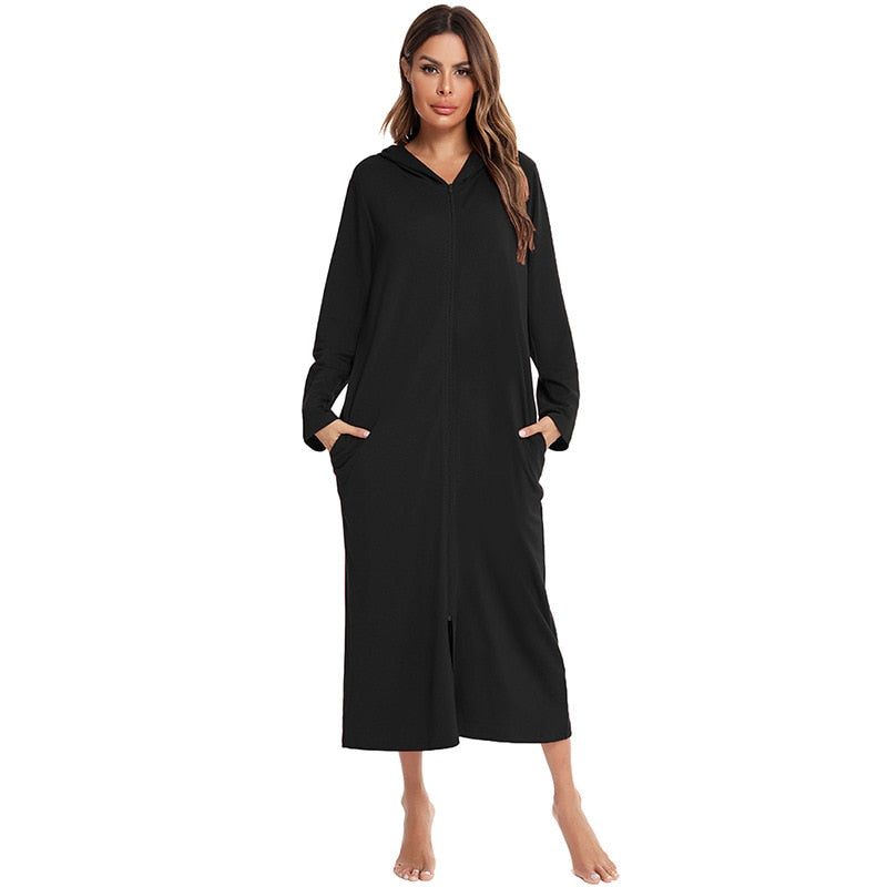 Women's Cozy Zip-Up Hooded Robe