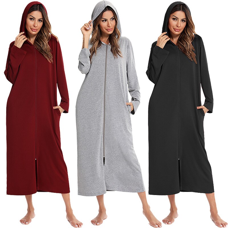 Women's Cozy Zip-Up Hooded Robe