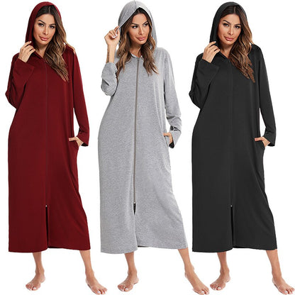 Women's Cozy Zip-Up Hooded Robe