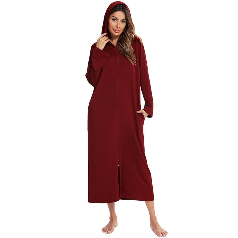 Women's Cozy Zip-Up Hooded Robe