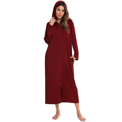 Women's Cozy Zip-Up Hooded Robe