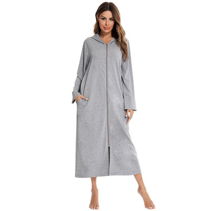 Women's Cozy Zip-Up Hooded Robe