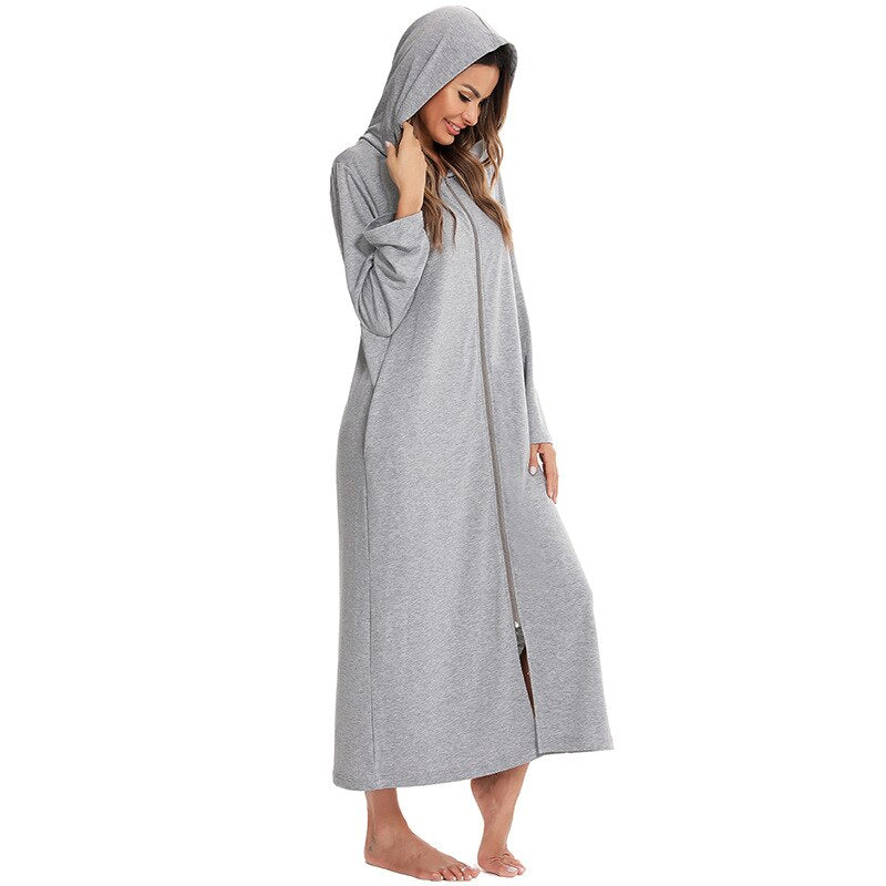 Women's Cozy Zip-Up Hooded Robe