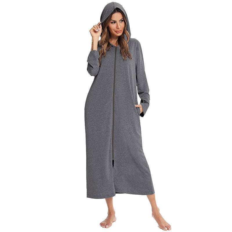 Women's Cozy Zip-Up Hooded Robe