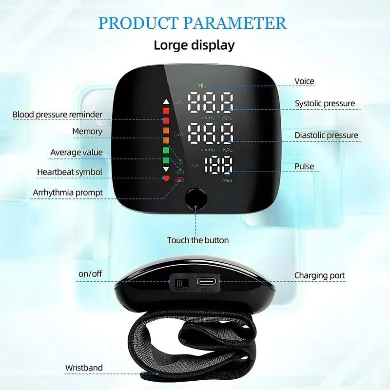 Davy | Wrist Blood Pressure Monitor – Electronic Portable Sphygmomanometer with Voice Alerts