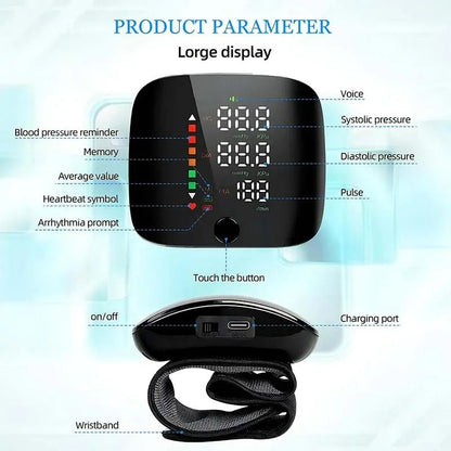 Davy | Wrist Blood Pressure Monitor – Electronic Portable Sphygmomanometer with Voice Alerts