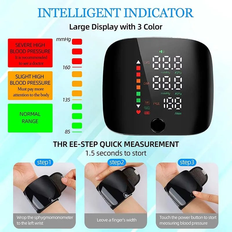 Davy | Wrist Blood Pressure Monitor – Electronic Portable Sphygmomanometer with Voice Alerts