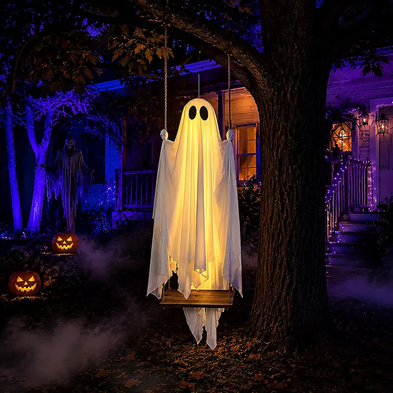 5FT Lighted Hanging Ghost Swing – Outdoor Halloween Decor