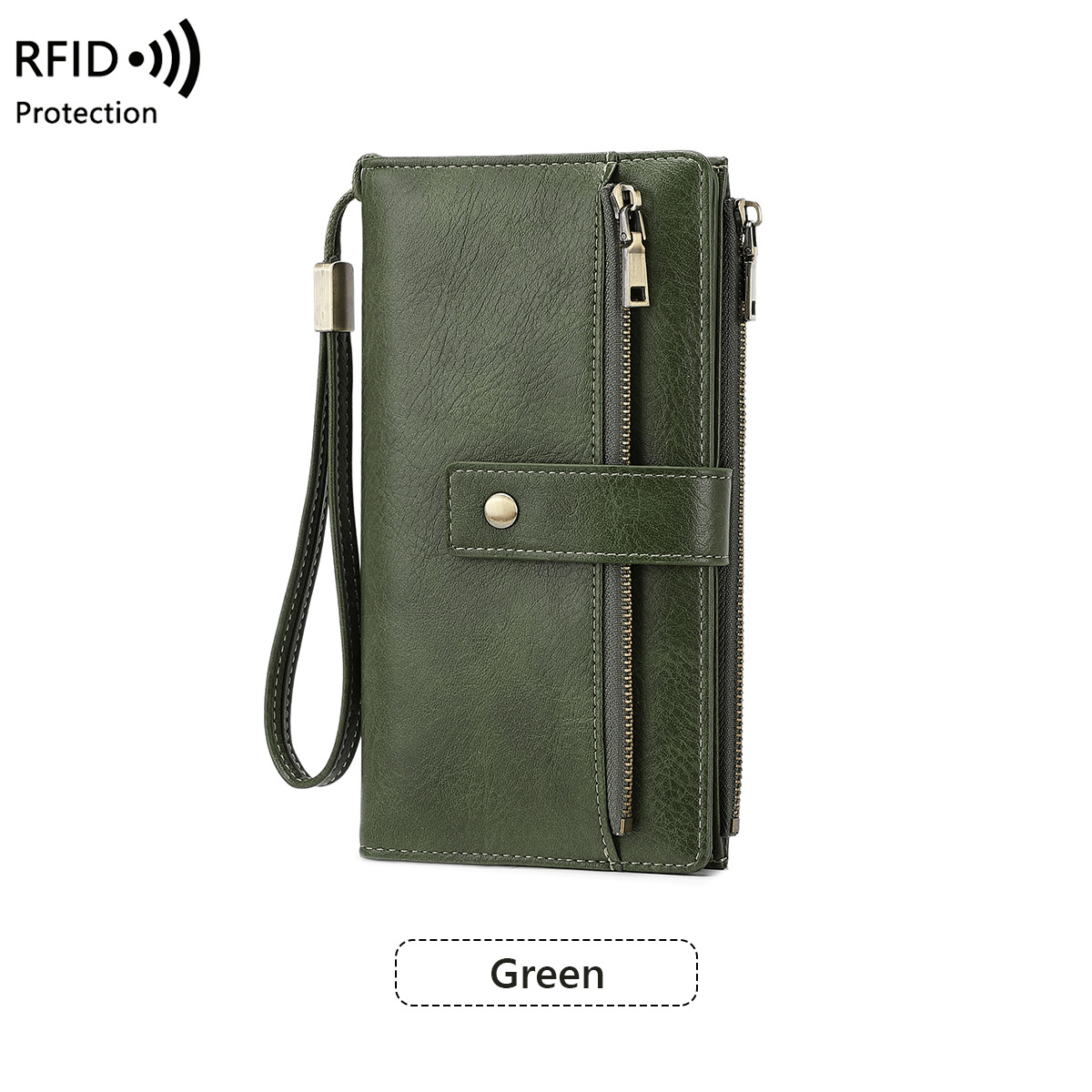Women's long wallet, stylish clutch, elegant solid color RFID blocking leather wallet
