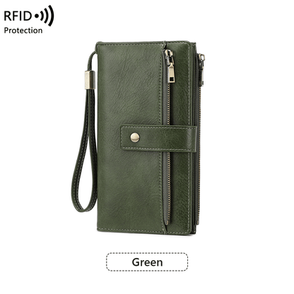 Women's long wallet, stylish clutch, elegant solid color RFID blocking leather wallet
