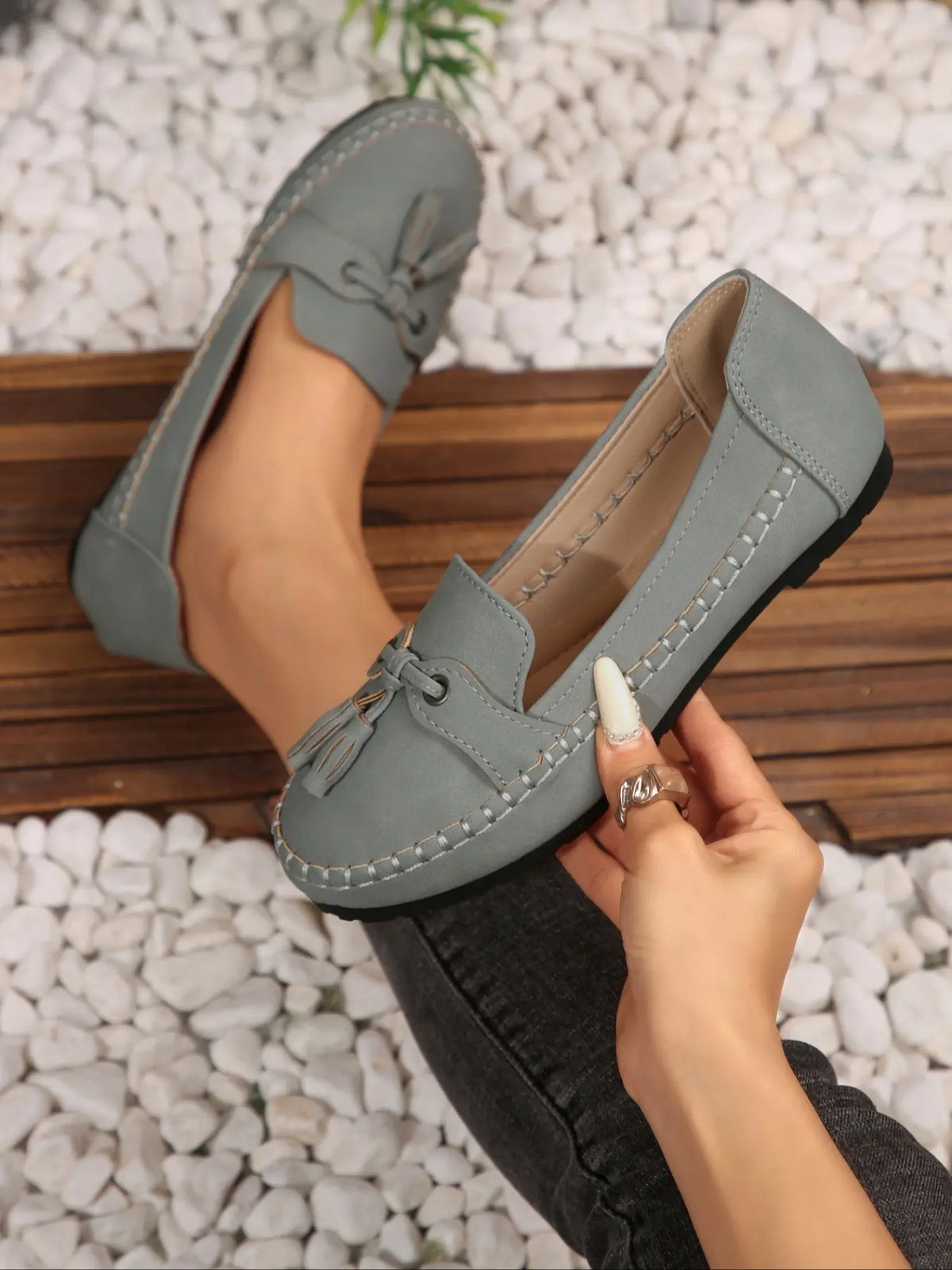 Women's Floral Faux Leather Flats – Round Toe, Slip-On, Breathable