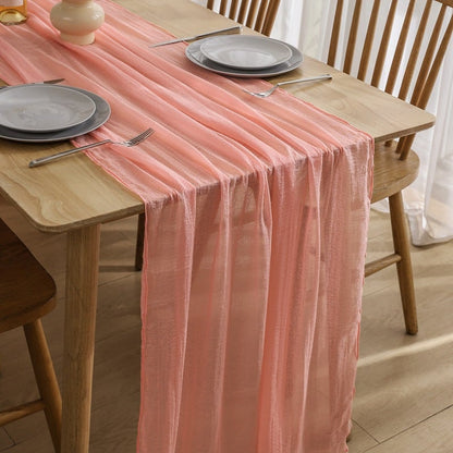 Boho Crinkle Gauze Table Runner 120 Inches for Weddings, Parties & Home Decor