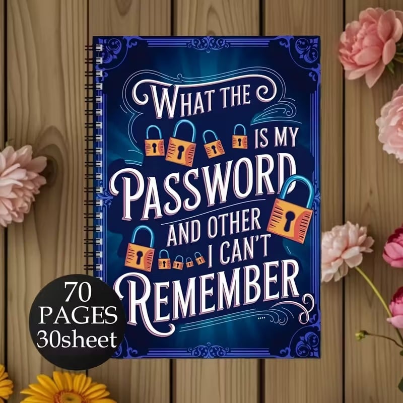 Funny Password Notebook - Spiral Bound with Lock Icons