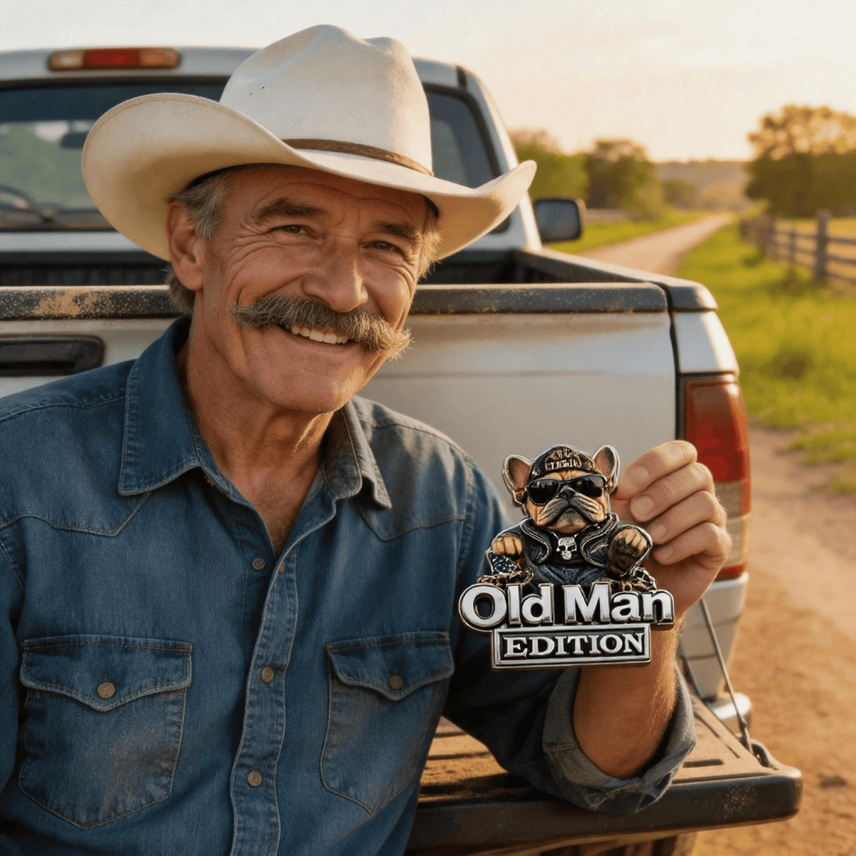 Funny Old Man Edition Vehicle Badge — 3D Chrome Metal Emblem, Perfect Father's Day & Birthday Gift for Dad, Grandpa, Husband, Truck & SUV Owners