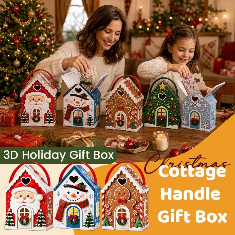 Christmas Cottage Handle Gift Box — 5 Festive Designs, House‑Shaped Packaging with Carry Handle