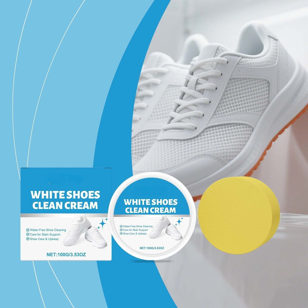 White Shoe Cleaner Cream | Multipurpose No-Wash Solid Comes with Sponge