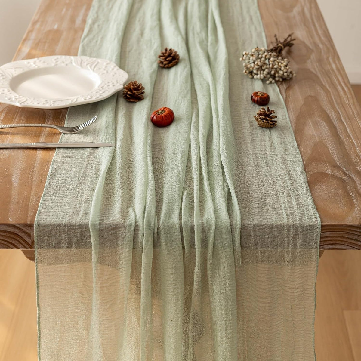 Boho Crinkle Gauze Table Runner 120 Inches for Weddings, Parties & Home Decor