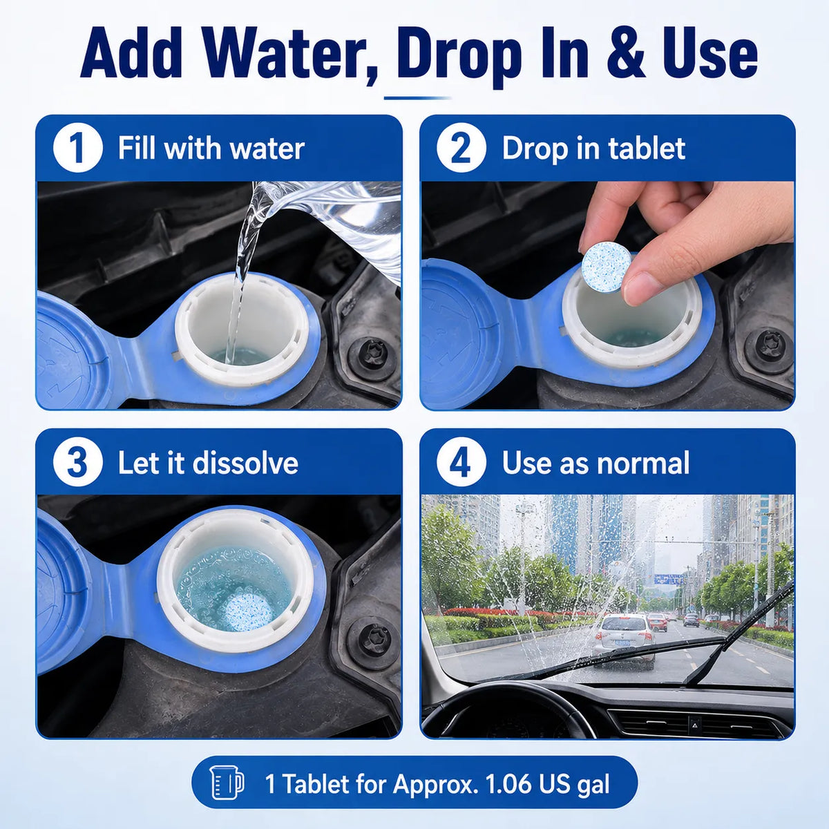 Windshield Washer Tablets — Drop, Dissolve & Drive Clear!