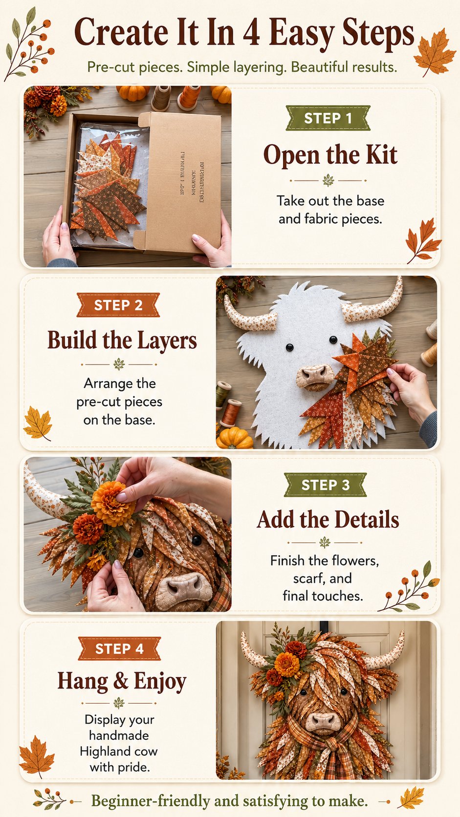 Birth Flower Highland Cow 3D Layered Fabric Art DIY Kit (Beginner-friendly) Buy 2 Free Shipping