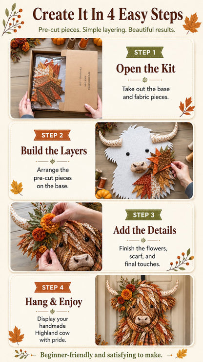 Birth Flower Highland Cow 3D Layered Fabric Art DIY Kit (Beginner-friendly) Buy 2 Free Shipping
